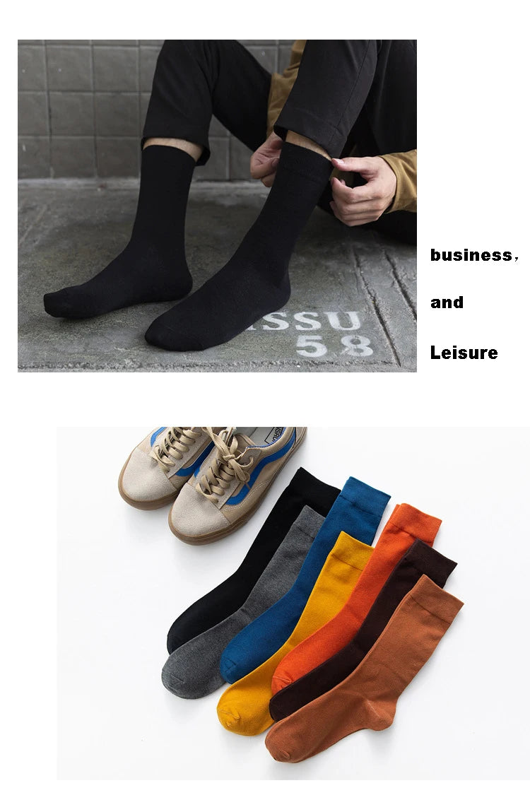 5Pairs New High Quality Business Casual Men Socks Black Men's Dress Long Socks Autumn Keep Warm Colorful Full Happy Socks Male.