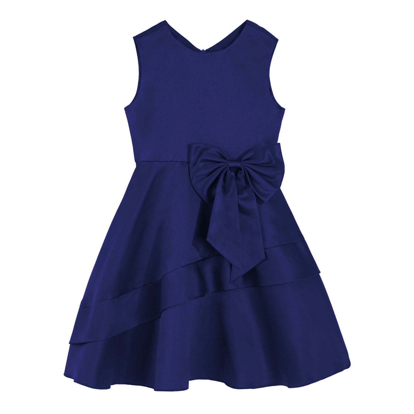 Mädchen Sommer ärmelloses Prinzessinnenkleid Elegantes Satin Hochzeit Brautjungfer Partykleid Große Schleife A-Linie Tutu für Geburtstagsabend