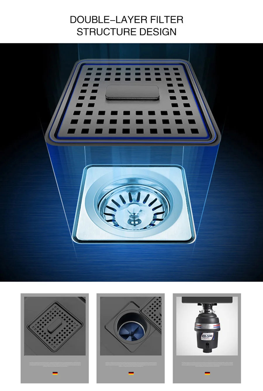 ASRAS New Nanometer Kitchen Sink Handmade Sink 4mm Thickness 240mm Depth Large Size Single Kitchen Sink With Drain Plate Sinks