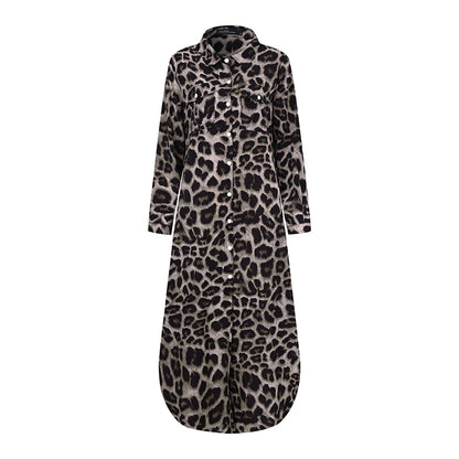 ZANZEA Party Vintage Leopard Robe Frauen 2025, Herbst Casual Langarm Maxi Lange Vestidos Kleid Mode Übergroßen Hemd Sommerkleid.