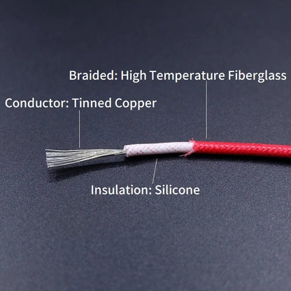 2M/5M High Temperature Resistant Silicone Wire 300°C Soft Copper Cable Fiberglass Braided Insulated Warm Floor Heat Element Line.
