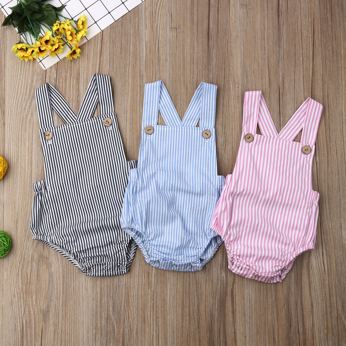 0-3y Baby Sommerkleid ung Neugeborene Baby Boy Mädchen Baumwolle Bodysuit gestreift solide lässige Overall Outfits Sonnen anzug.