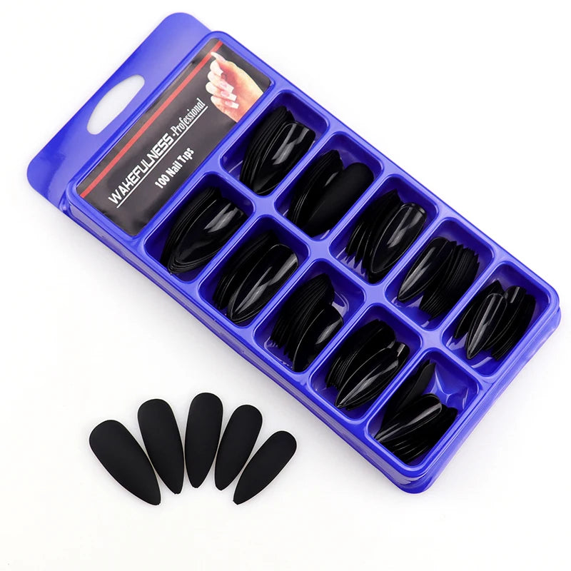 Long Matte Nails Beauty Nails Cute Stiletto Nails Long Pointy 100pcs/Box  Matte Black Stiletto Nails - Full Set  Edgy Black N.