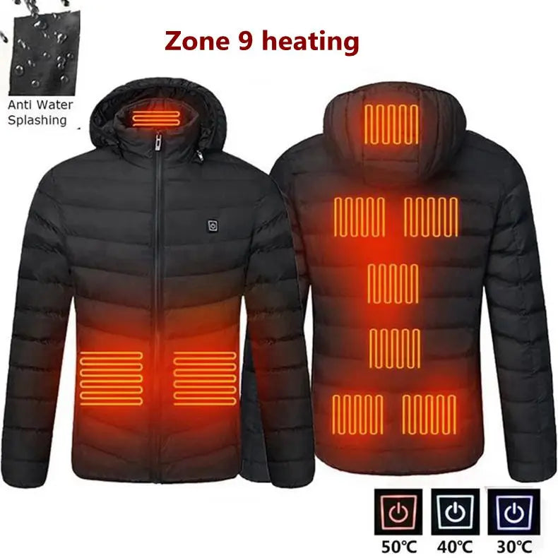 Men's parka Winter Warm USB Heating Jackets Smart Thermostat Pure Color Hooded Heated Clothing male bobojaco Warm padded jacket.