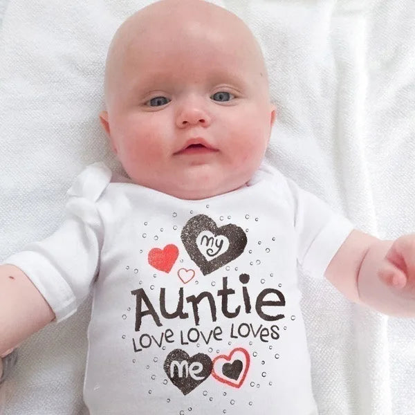 ICH LIEBE DICH ZUM MOND UND ZURÜCK & My Auntie Liebt Mich Gedruckt Jungen Mädchen Infant Playsuits Ein Stück schöne Baby Kid Romper Body.
