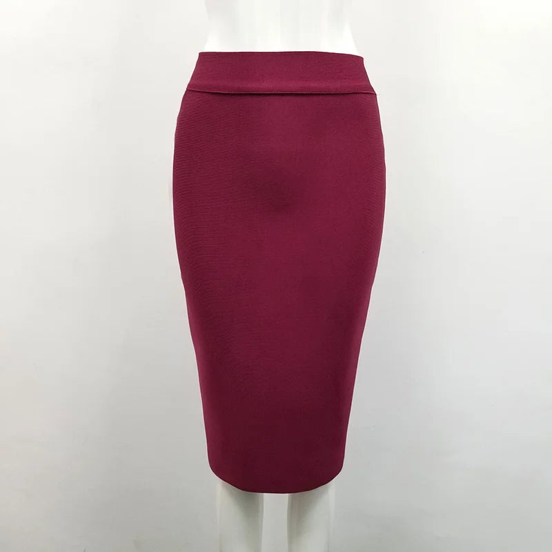 16 Colors High Quality Tight Pink Green Black Rayon Knee Length Bandage Skirt Night Club Party Skirt