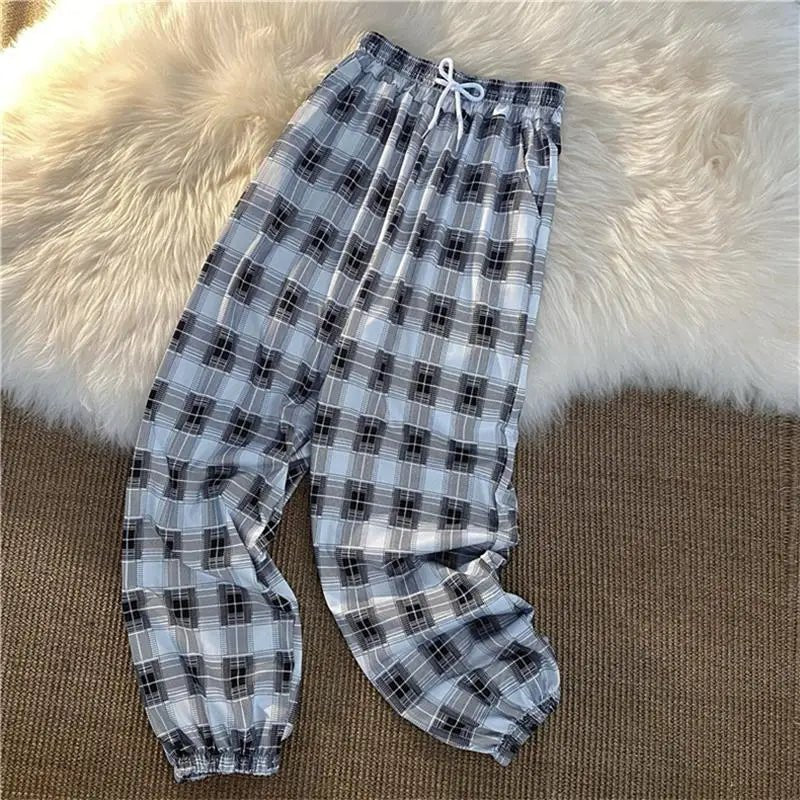 Hosen Frauen Neue Haufen füße Mode Lose Schwarz Plaid Sommer Harajuku Studenten Streetwear Harem Lange Hosen Frauen Chic | H&D Shop