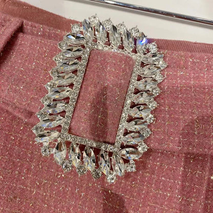 2022 Spring Autumn New shiny sequins Plaid Shorts with Belt for Lady Rhinestone Bright Silk Tweed Folding Short Boots Women