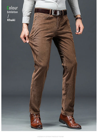 Spring Autumn New Men Pants Corduroy Fabric Comfortable Soft Casual Business Office Male Trousers Khaki Apricot Black Blue.