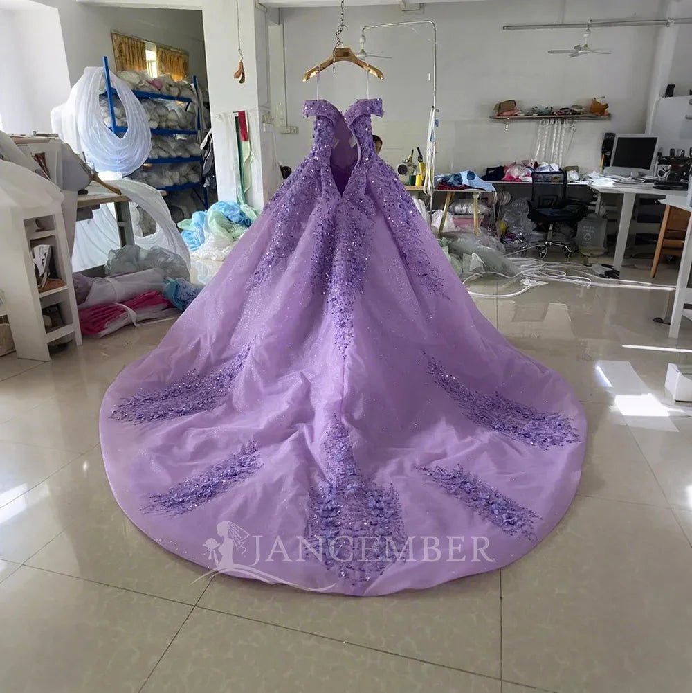 Purple Organza Girls Evening Dress Ball Gown Style Lace Crystal Embroidery Decorations Chapel Train for Parties Lsany24.
