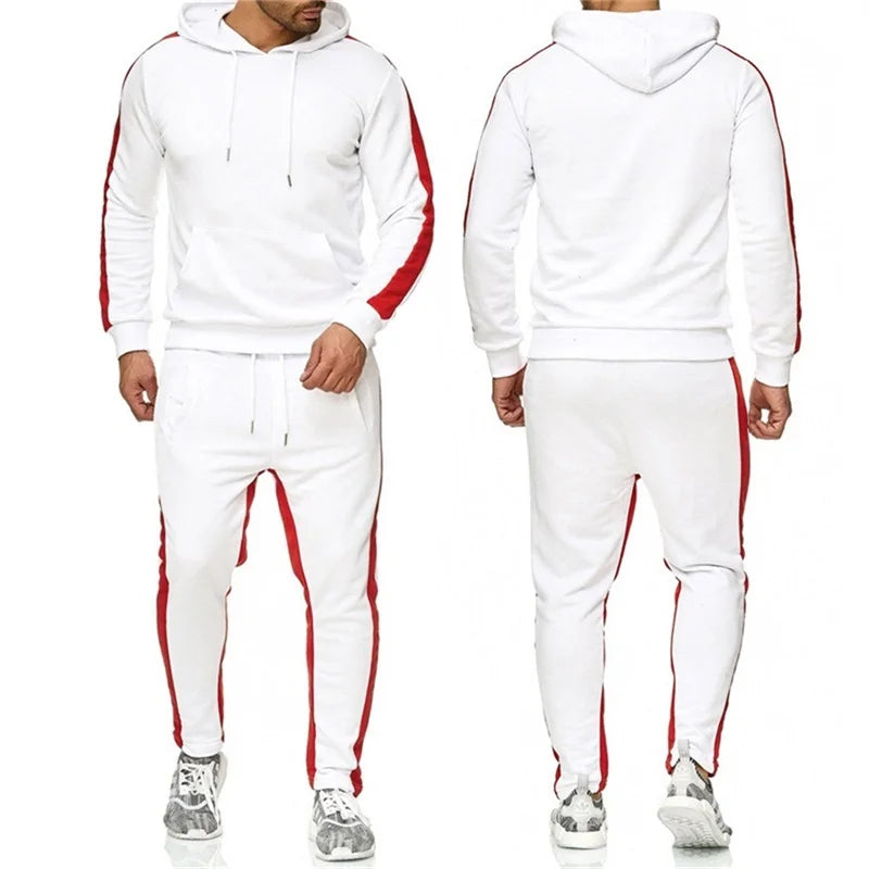 Männer 2 Stück Trainingsanzug Farbe Block Sweatsuit Streifen Casual Winter Langarm Warme Feuchtigkeit Wicking Atmungs Sportswear Anzug