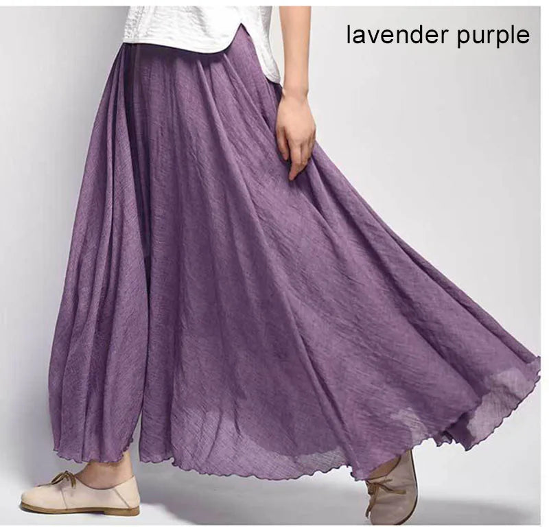 Frauen Elegante Hohe Taille Leinen Maxi Rock 2023 Sommer Damen Casual Elastische Taille 2 Schichten Röcke saia feminina 20 Farben SK53
