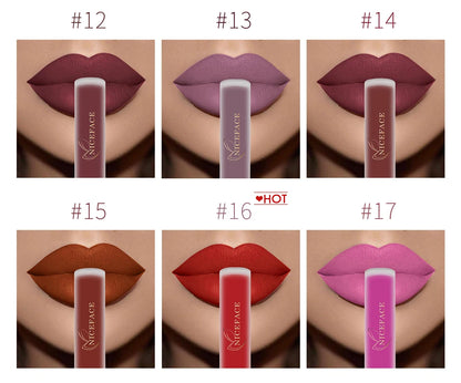 NICEFACE Matte Liquid Lipstick Waterproof Long Lasting Lip Gloss Tint Sexy Red Nude Purple Metallic Lipsticks Makeup Cosmetics.