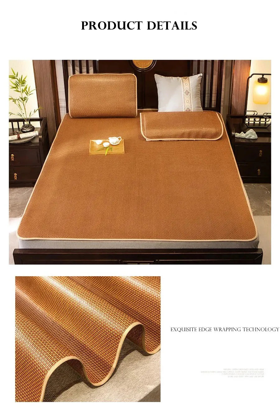 WOSTAR Summer bamboo rattan cooling mattress cool ice sleeping mat single double bed family cold sheet protection pad king size.