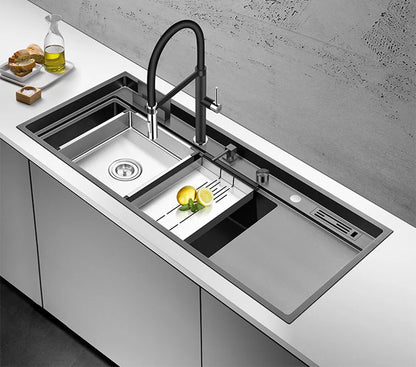 ASRAS New Nanometer Kitchen Sink Handmade Sink 4mm Thickness 240mm Depth Large Size Single Kitchen Sink With Drain Plate Sinks