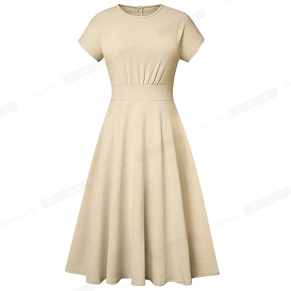 Nice-forever Vintage Elegante Blumen Druck Plissee Rundhals vestidos A-Line Pinup Business Party Frauen Flare Swing Kleid A102