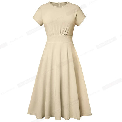 Nice-forever Vintage Elegante Blumen Druck Plissee Rundhals vestidos A-Line Pinup Business Party Frauen Flare Swing Kleid A102