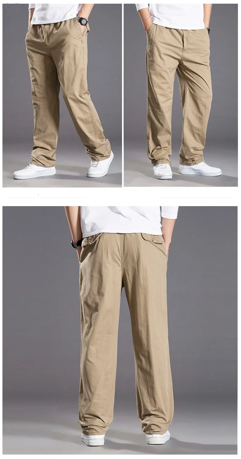Mens casual Cargo Cotton pants men pocket loose Straight Pants Elastic Work Trousers Brand Fit Joggers Male Super Large Size 6XL.