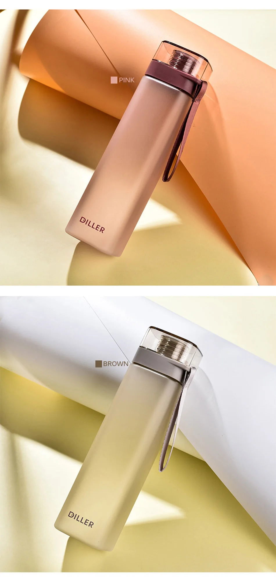 Fashion Square Frosted Plastic Water Bottle Portable Leakproof Transparent Gym Bottle Outdoor Sport Direct Drinking Cup BPA Free.