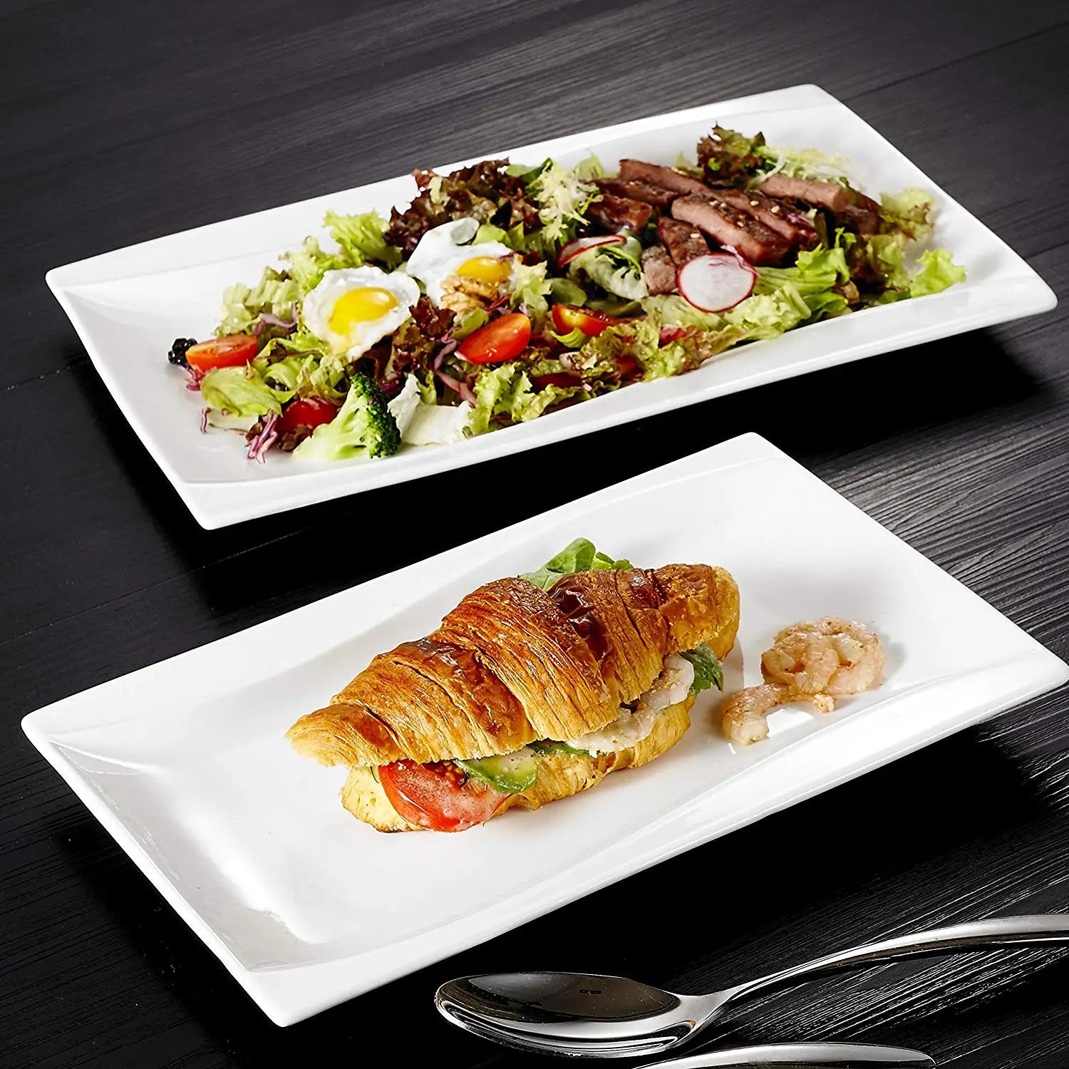 MALACASA Carina 2-Piece Ivory White Porcelain Dinner Plate Set Tableware Fruit Snack Dishes with 11" & 13.25" Rectangular Plate.