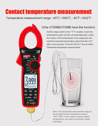 UNI-T Zangenmessgerät UT207B UT208B AC DC Amperometrische Zange Digitalmultimeter Amperemeter Zange Einschaltstrom Tester Werkstatt Werkzeuge