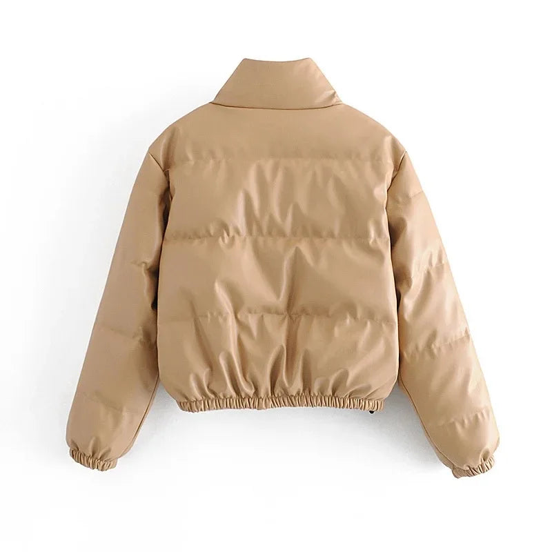 Winter frauen Jacke Dicke Warme Kurze Parka Schwarz Pu Leder Mäntel Frau Parkas Elegante Zipper Baumwolle Jacken Mantel Weibliche neue