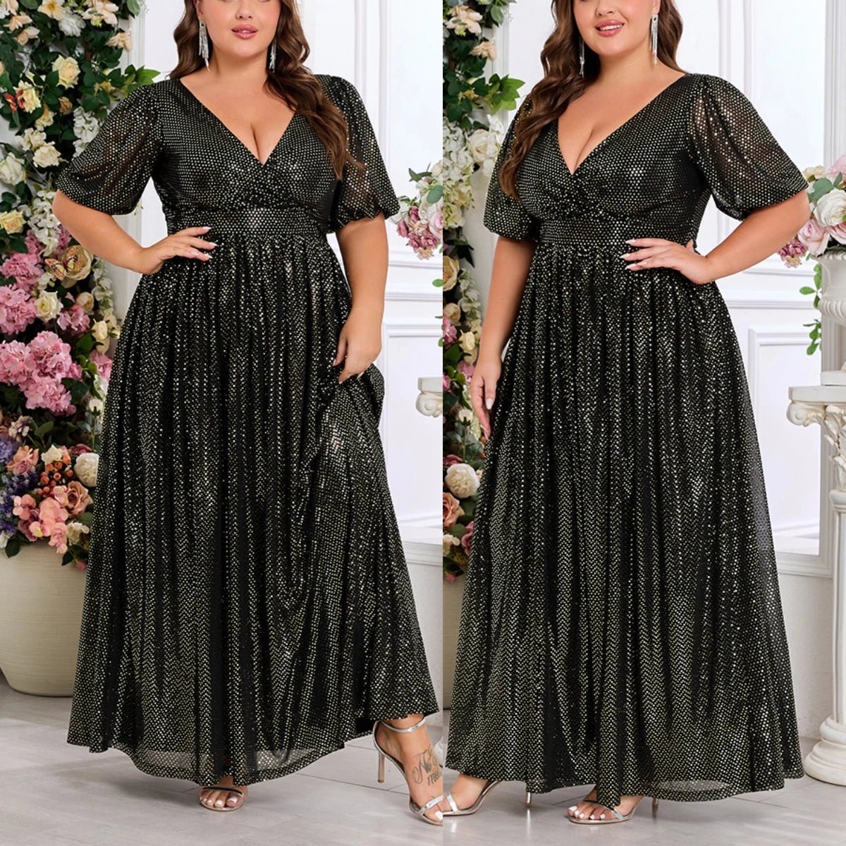 Trendy Luxury Plus Size Women Elegant Evening Dresses Short Sleeve A-line Shiny Party Dresses Women Church Dresses With Lining.
