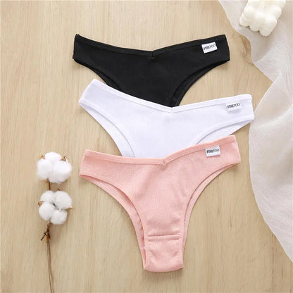 FINETOO 3/5Pcs Cotton Brazilian Panties Women's Panties Sexy V Waist T-Back Underwear Female Soft Underpants Lady Bikini Lingeri.