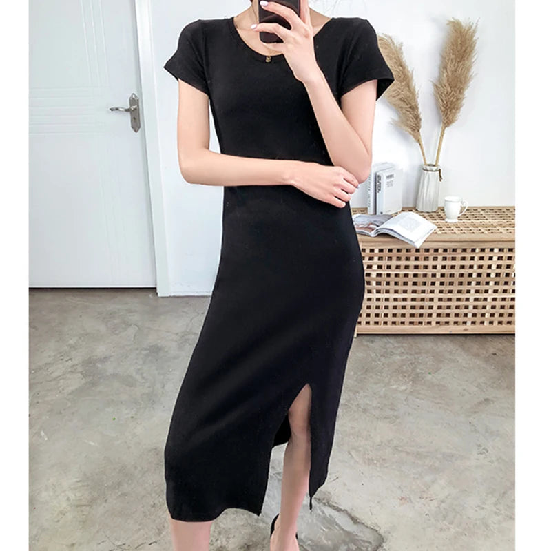 Casual 94 % Baumwolle Sommer frauen Kleider Solide Kurzarm Verschüttet Lange Midi Kleid Mode Sommerkleid Weibliche Kleidung, M30465.