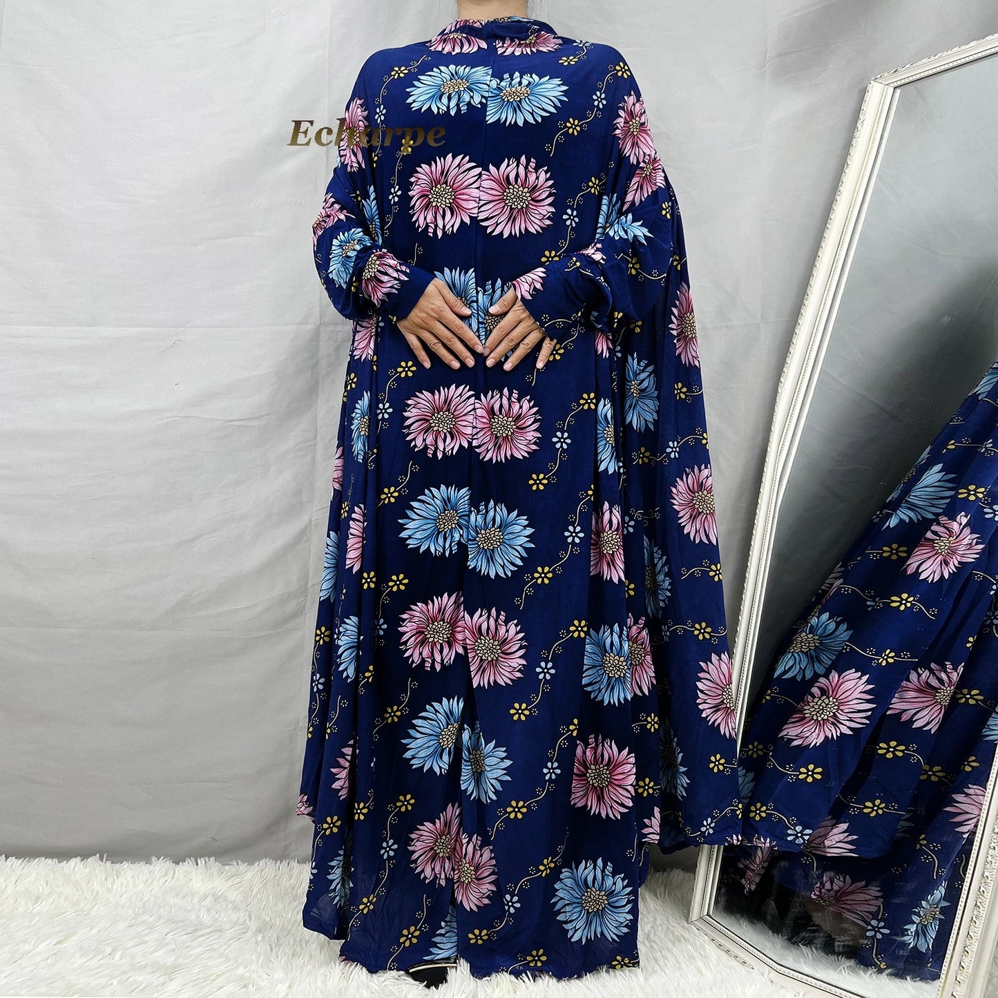 1 Pieces Muslim Hijabs Dress Women's Prayer Garment Dubai Abaya Arab Jibab Islam Flowers Djellaba Femmel Khimar Caftan Clothes.