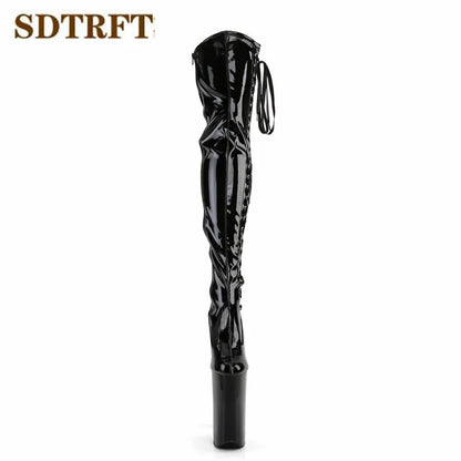SDTRFT Spring Autumn Fashion Botas Mujer 23cm Thin High Heels Over The Knee Boots Round Toe Lace Up Shoes Woman Wedding Pumps.