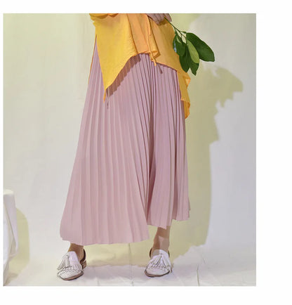 Classical Women Pleated Skirt 90cm/80cm Long Female Elastic Waist Skirt Big Size Velvet Pleated Skirt for Winter Ankle-Length