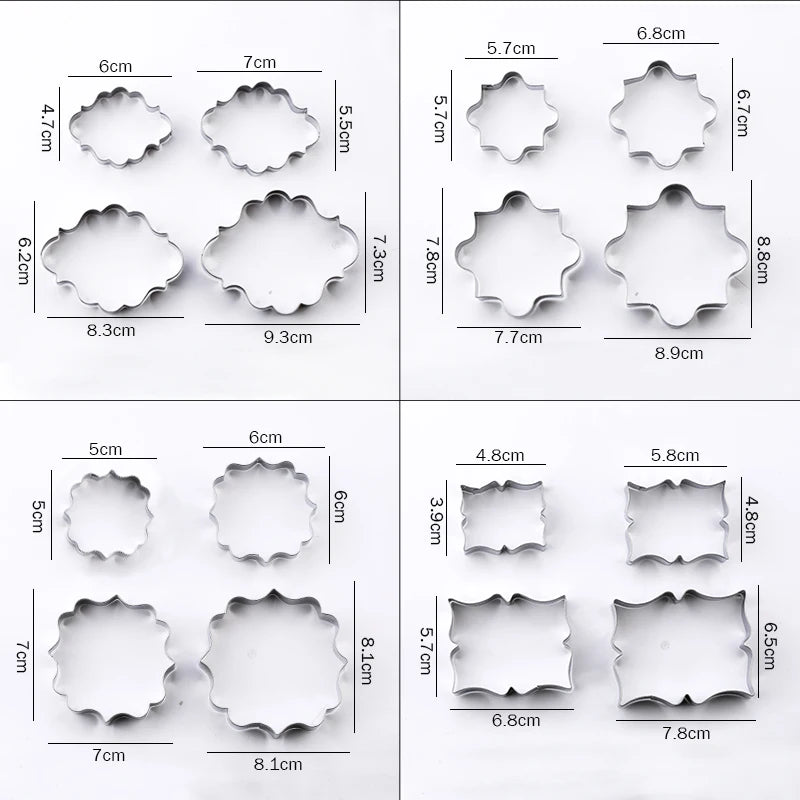 FAIS DU 4Pcs Stainless Steel Cookie Mold Stamper Nameplate DIY Biscuit Blessing Circle Flower Frame Cake Decoration Backware.