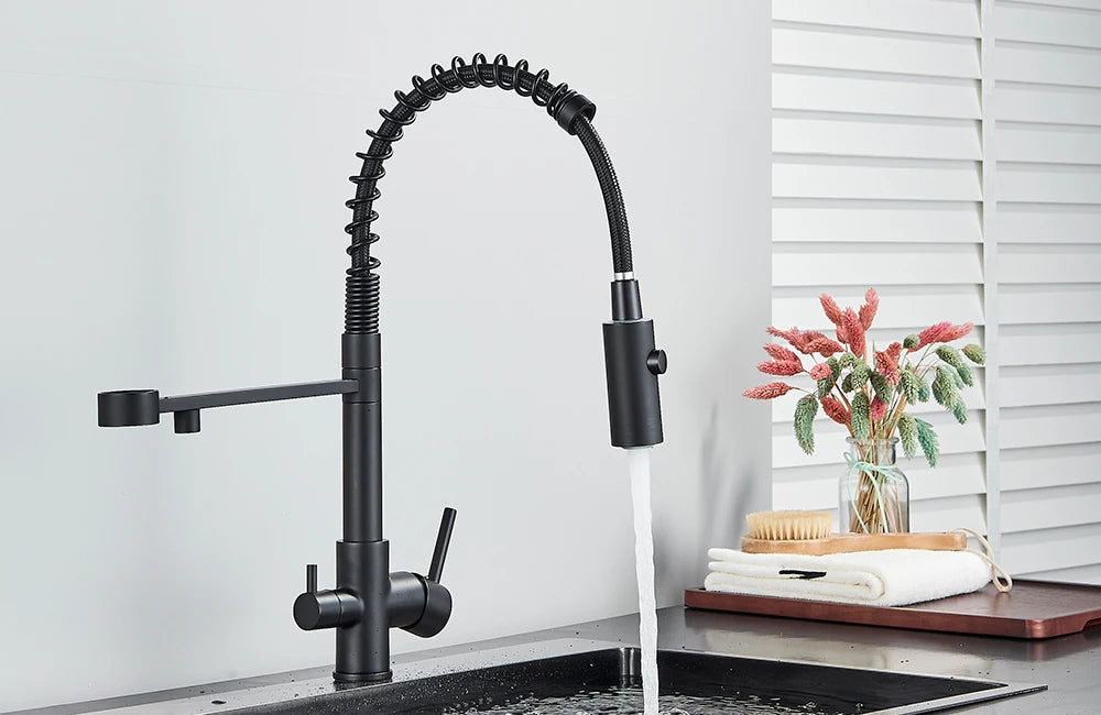 Filter Kitchen Faucet 2 In 1 Pull Down 360° Flexible Drinking Pure Water Purification Faucets Brass Hot Cold Water Mixer Tap