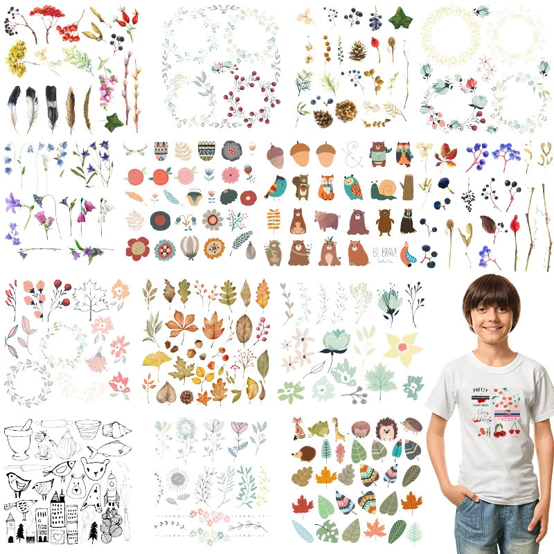 Cartoon Pflanze Blumen Aufkleber Wärmeübertragung PVC Patch Hitzeempfindliche Patches Bügelaufkleber auf Kleidung DIY Applikationen.