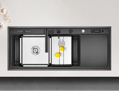ASRAS New Nanometer Kitchen Sink Handmade Sink 4mm Thickness 240mm Depth Large Size Single Kitchen Sink With Drain Plate Sinks