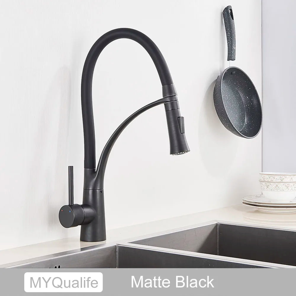 Matte Black  Kitchen Sink Faucet Pull Down Swivel Spout Kitchen Sink Tap Deck Mounted Bathroom Hot and Cold Water Mixers