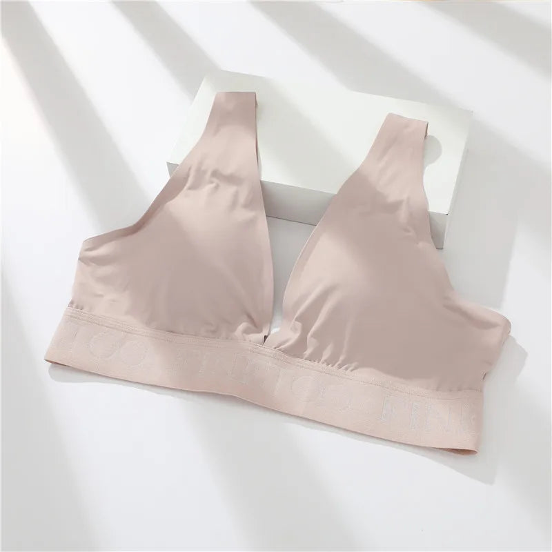 FINETOO Plus Size Women Cropped Top Female Bra S-XL V-Neck Girls Lingerie Active Bras Sexy Woman's Underwear Push Up Tube Tops