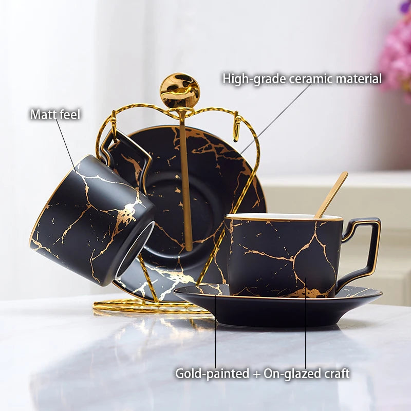 Marble Ceramic Coffee Cup Saucer Spoon Set 200ml Nordic Tea Cup Matt Porcelain Tea Set Advanced Teacup Cafe Espresso Cup.
