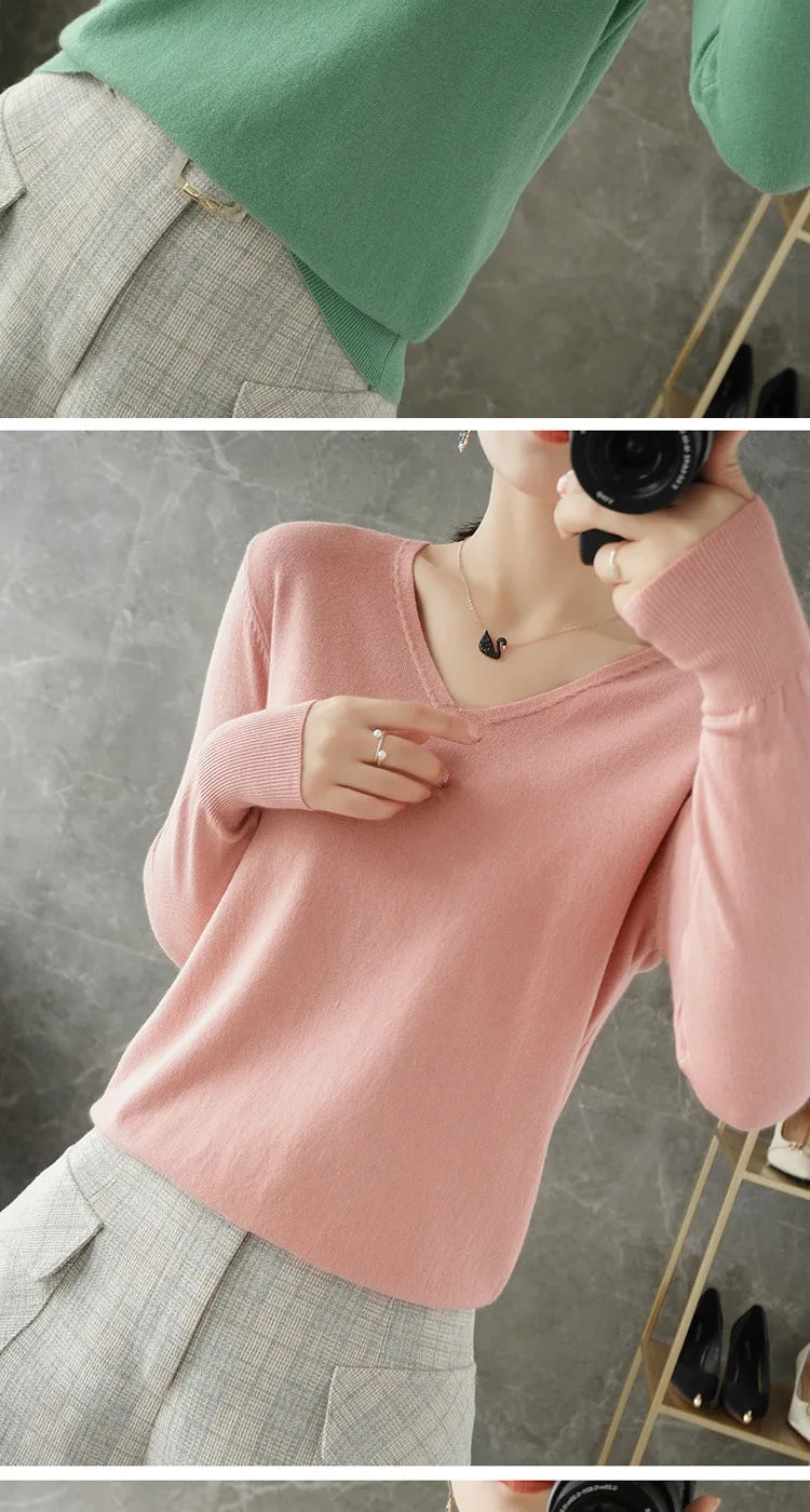Frauen Pullover Herbst Winter V-ausschnitt Strickwaren Lange Hülse Lose Kaschmir Pullover Pullover Dame Günstige Qualität Jumper Gestrickte Tops.