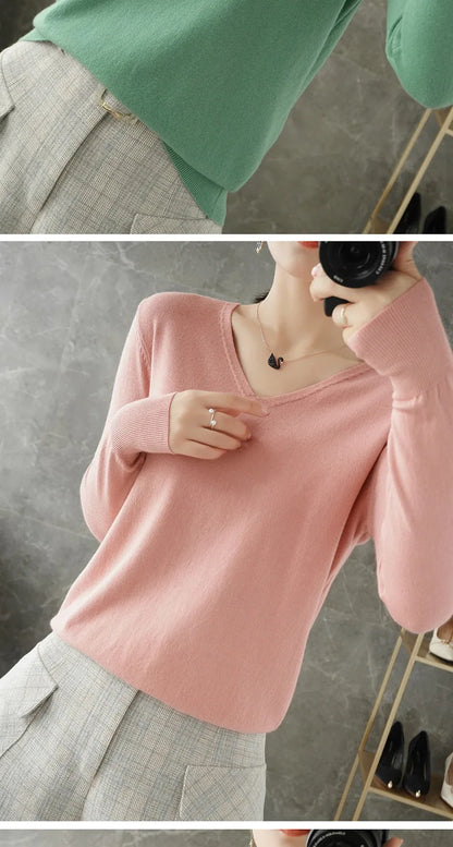 Frauen Pullover Herbst Winter V-ausschnitt Strickwaren Lange Hülse Lose Kaschmir Pullover Pullover Dame Günstige Qualität Jumper Gestrickte Tops.