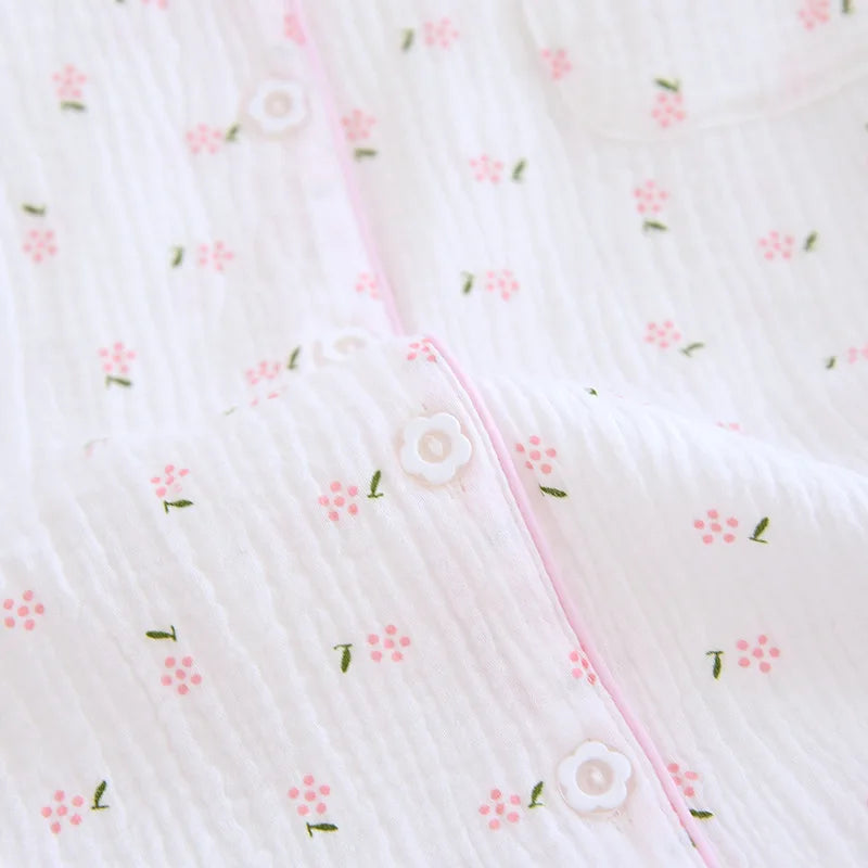 Fdfklak Spring Fall Full Sleeve Homewear Loose 2Pcs Pajama Set 100% Gauze Cotton Casual Print Sleeping Shirt Home Wear Clothes.