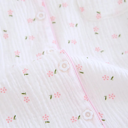 Fdfklak Spring Fall Full Sleeve Homewear Loose 2Pcs Pajama Set 100% Gauze Cotton Casual Print Sleeping Shirt Home Wear Clothes.