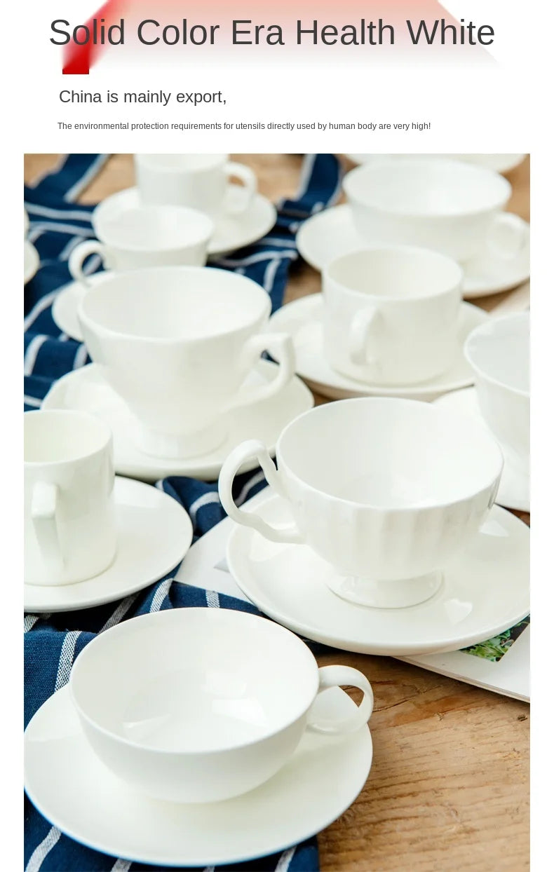 Pure White Bone China Coffee Cup Ceramic Simple Nordic Latte Cups Creative Fancy Afternoon Tea Cafe Coffee Cup and Saucer Spoon