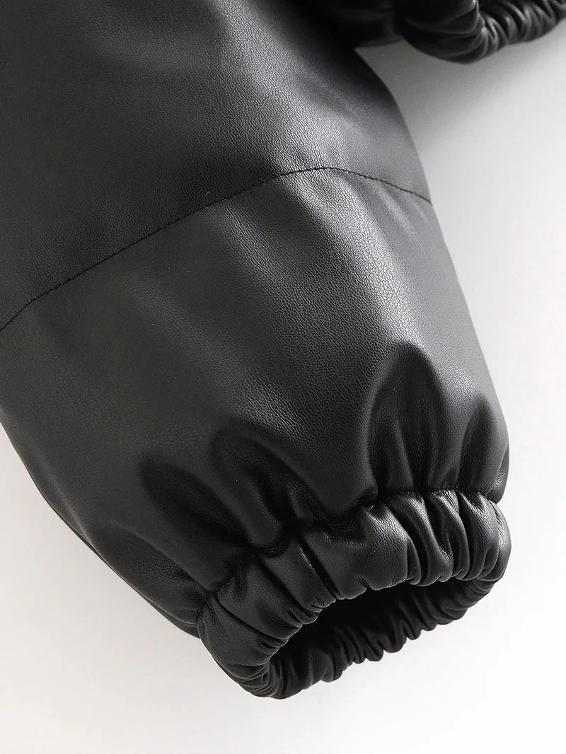 Winter frauen Jacke Dicke Warme Kurze Parka Schwarz Pu Leder Mäntel Frau Parkas Elegante Zipper Baumwolle Jacken Mantel Weibliche neue.