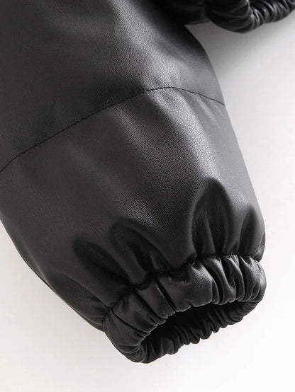 Winter frauen Jacke Dicke Warme Kurze Parka Schwarz Pu Leder Mäntel Frau Parkas Elegante Zipper Baumwolle Jacken Mantel Weibliche neue.