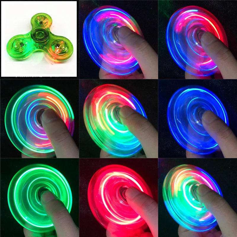 Crystal Luminous LED light Fidget Spinner Hand Top Spinners Glow in Dark EDC Stress Relief Toys Kinetic Gyroscope for Children.