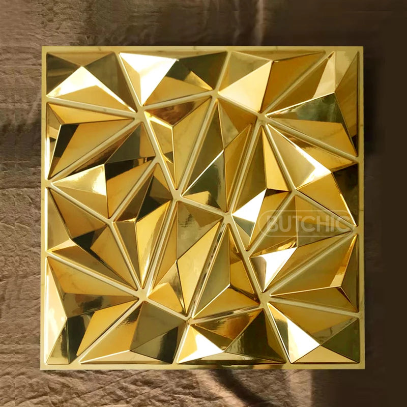 12 PCS 50x50cm car Metal plating color 3D Wall Panel gold luxurious electroplate 3D Wall Stickers Wedding party background wall