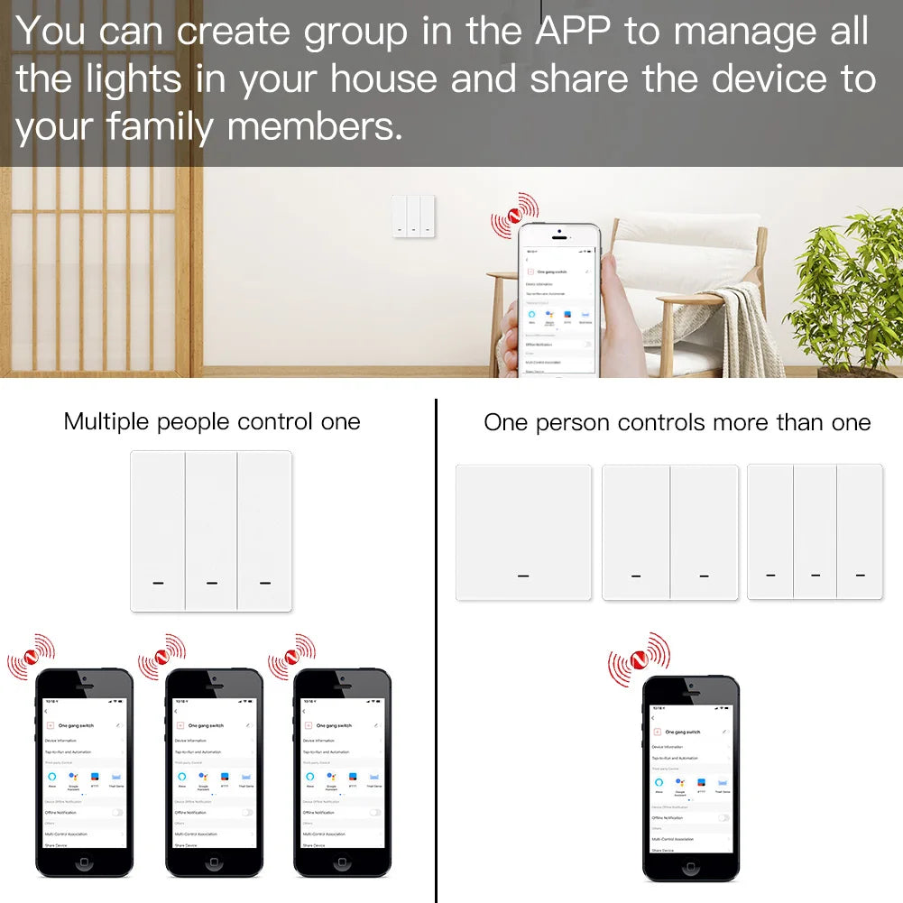MOES Smart Lichtschalter Tuya ZigBee Kein Neutralleiter Kein Kondensator erforderlich Smart Life 2/3-Wege Funktioniert mit Alexa Google Home 2mqtt
