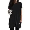 JAC228 K1130 Women's Short Sleeve O Neck Loose Solid Color Tunic Top.